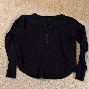 GAP Black Long Sleeve Henley Thermal Tee